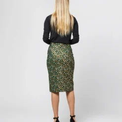 Pull-On Skirt In Hunter/Gold Floral Jacquard -Modezzia Sales S71395 1297
