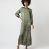 Long-Sleeved Paige Maxi Dress In Hunter/Gold Moon Flower Liberty Fabric Silk -Modezzia Sales S71396 1154