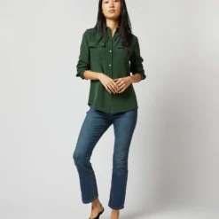Hannah Blouse In Hunter Silk Crepe De Chine 14 Hannah Blouse In Hunter Silk Crepe De Chine -Modezzia Sales S71397 1033