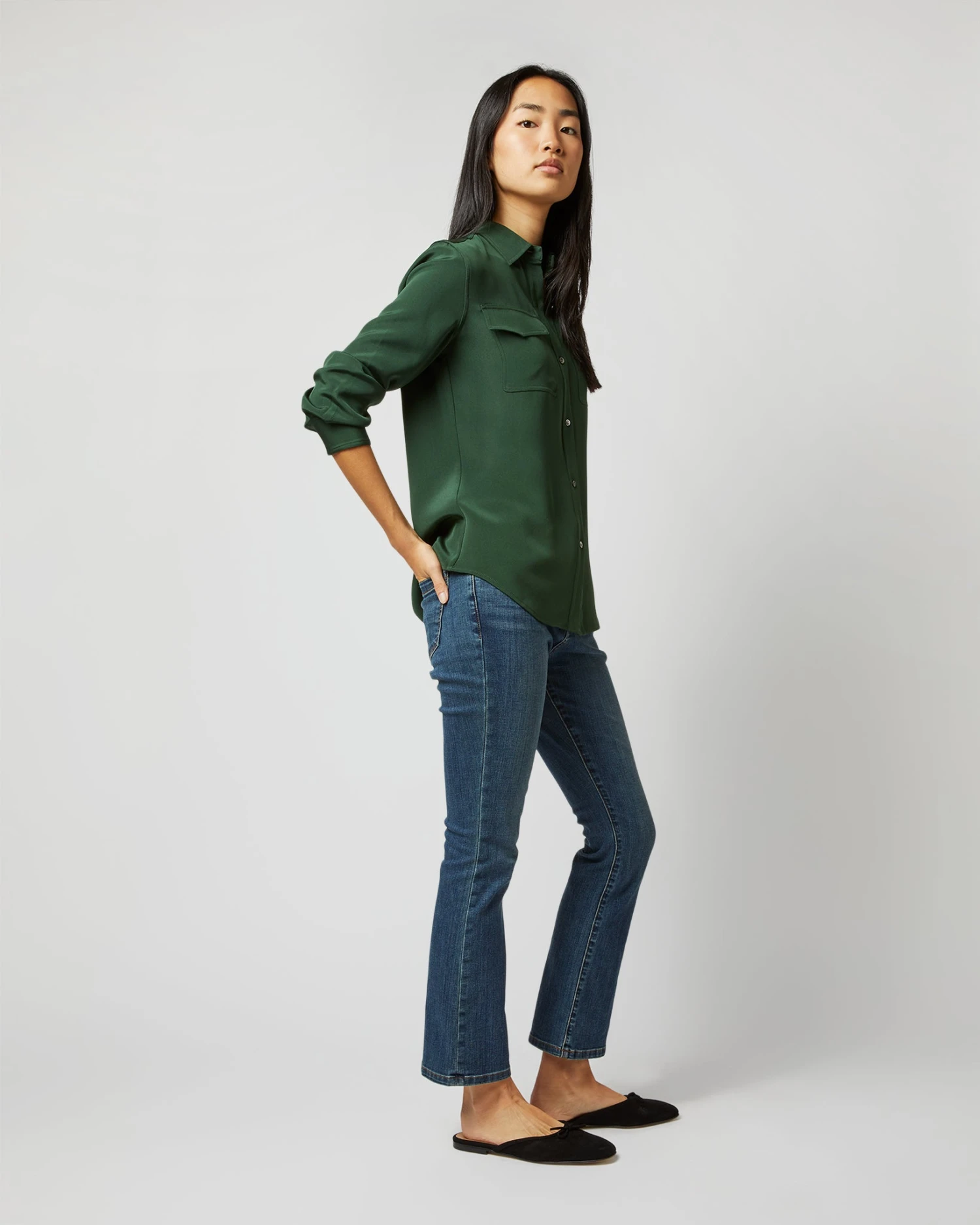 Hannah Blouse In Hunter Silk Crepe De Chine 5 Hannah Blouse In Hunter Silk Crepe De Chine - Image 3