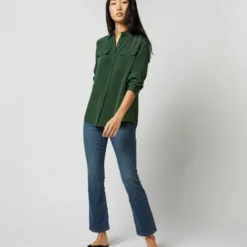 Hannah Blouse In Hunter Silk Crepe De Chine