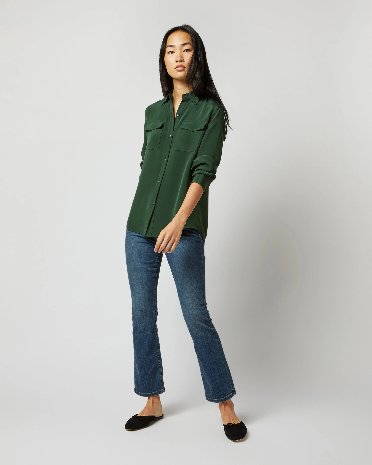 Hannah Blouse In Hunter Silk Crepe De Chine 3 Hannah Blouse In Hunter Silk Crepe De Chine
