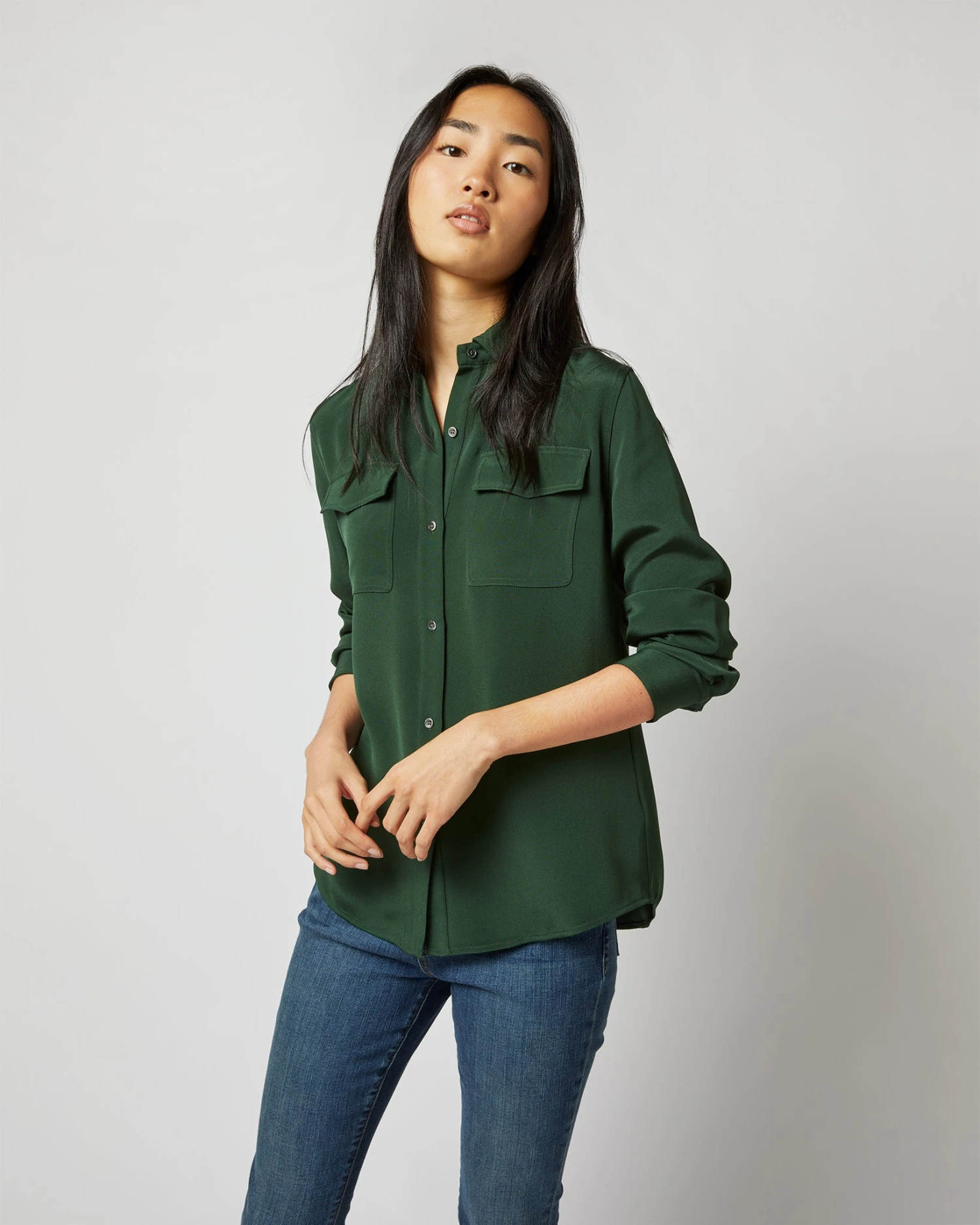 Hannah Blouse In Hunter Silk Crepe De Chine 4 Hannah Blouse In Hunter Silk Crepe De Chine - Image 2