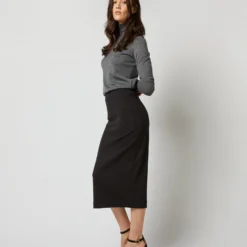 Long Pull-On Skirt In Black Ponte Knit -Modezzia Sales S71398 2309