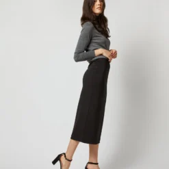 Long Pull-On Skirt In Black Ponte Knit -Modezzia Sales S71398 2323