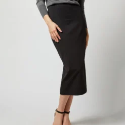 Long Pull-On Skirt In Black Ponte Knit -Modezzia Sales S71398 2350