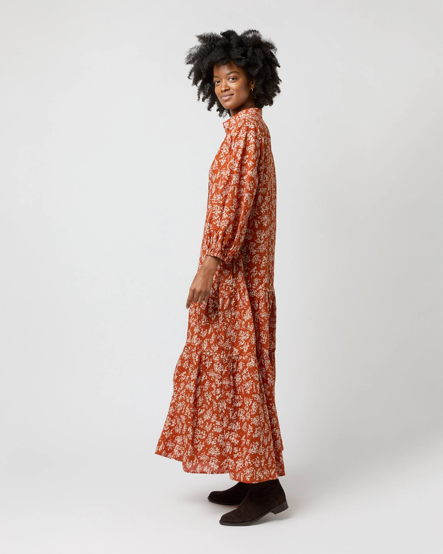 Isla Shirtdress In Orange Autumn Floral Crinkle Cotton 11 Isla Shirtdress In Orange Autumn Floral Crinkle Cotton - Image 9