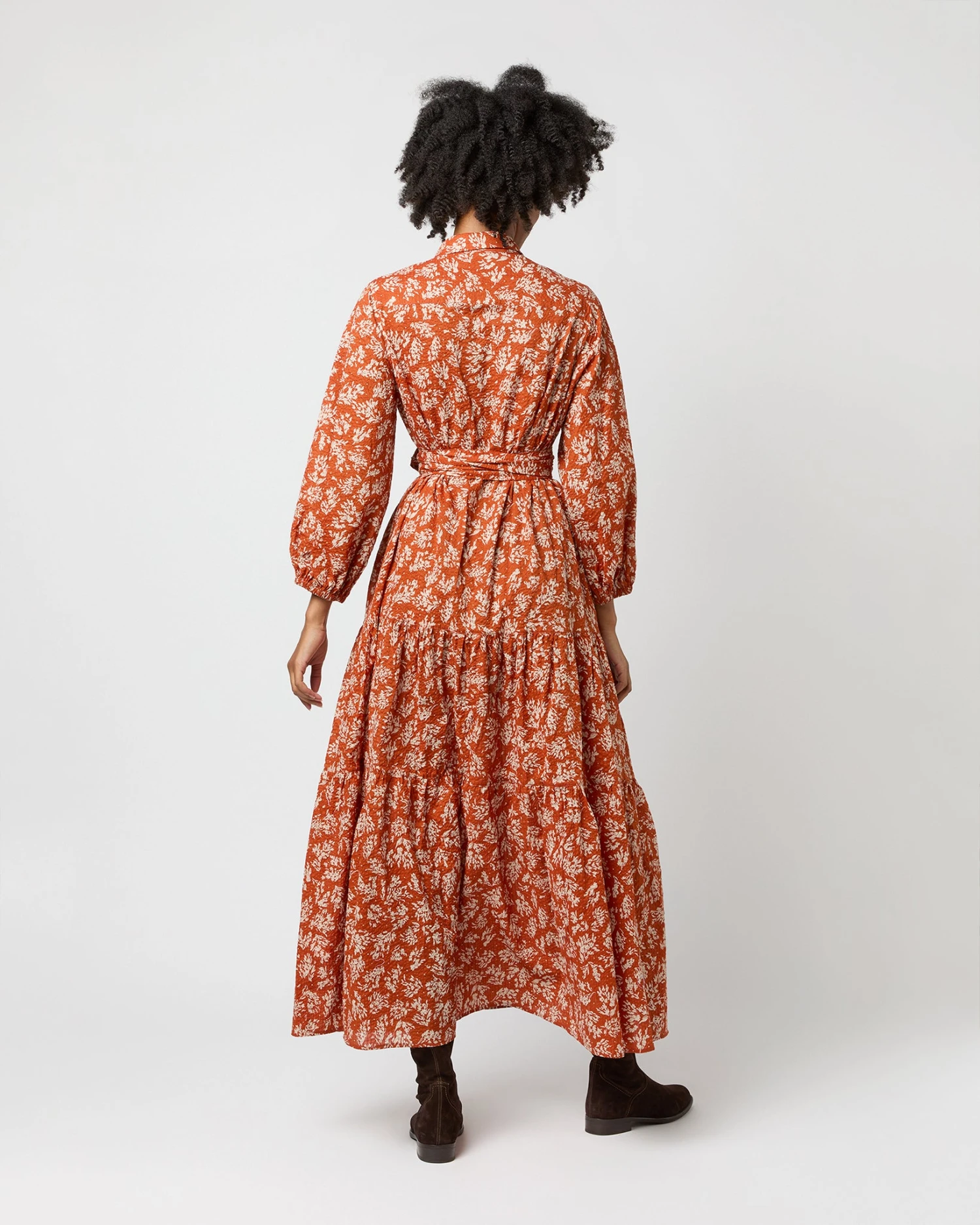 Isla Shirtdress In Orange Autumn Floral Crinkle Cotton 7 Isla Shirtdress In Orange Autumn Floral Crinkle Cotton - Image 5