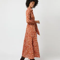 Isla Shirtdress In Orange Autumn Floral Crinkle Cotton 15 Isla Shirtdress In Orange Autumn Floral Crinkle Cotton -Modezzia Sales S71402 899