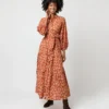 Isla Shirtdress In Orange Autumn Floral Crinkle Cotton -Modezzia Sales S71402 913