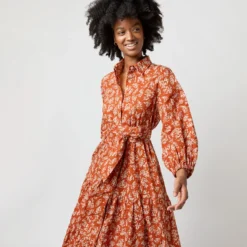 Isla Shirtdress In Orange Autumn Floral Crinkle Cotton 17 Isla Shirtdress In Orange Autumn Floral Crinkle Cotton -Modezzia Sales S71402 931