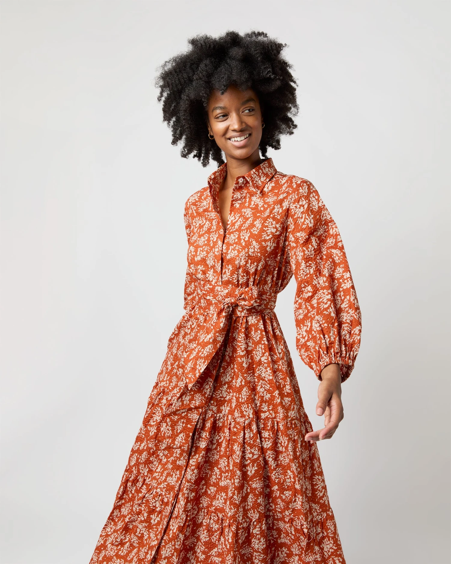 Isla Shirtdress In Orange Autumn Floral Crinkle Cotton 8 Isla Shirtdress In Orange Autumn Floral Crinkle Cotton - Image 6