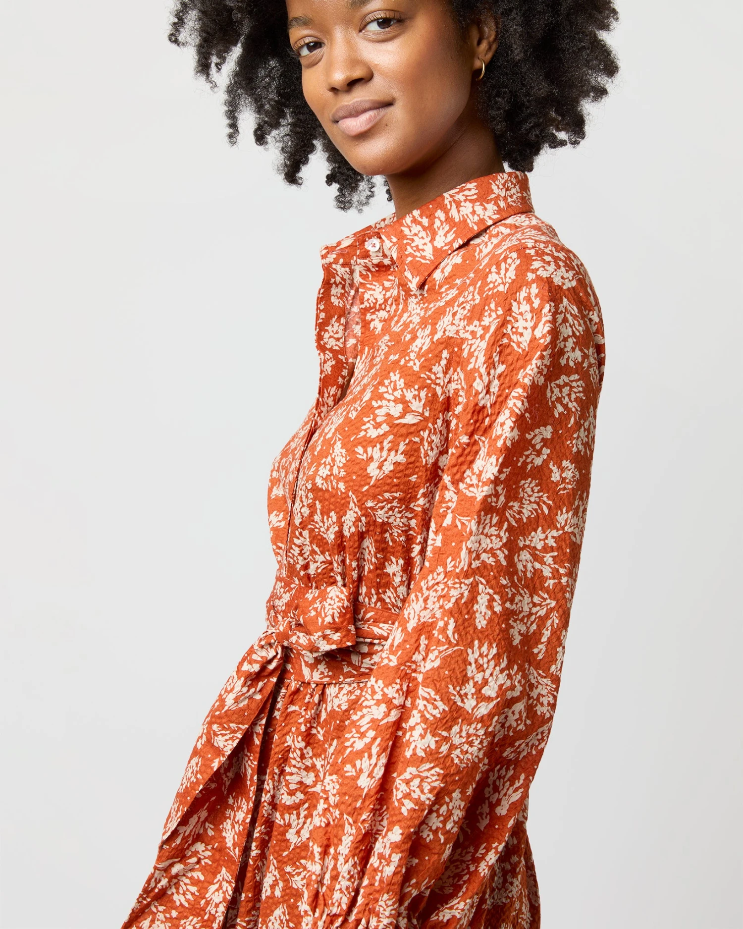 Isla Shirtdress In Orange Autumn Floral Crinkle Cotton 4 Isla Shirtdress In Orange Autumn Floral Crinkle Cotton - Image 2
