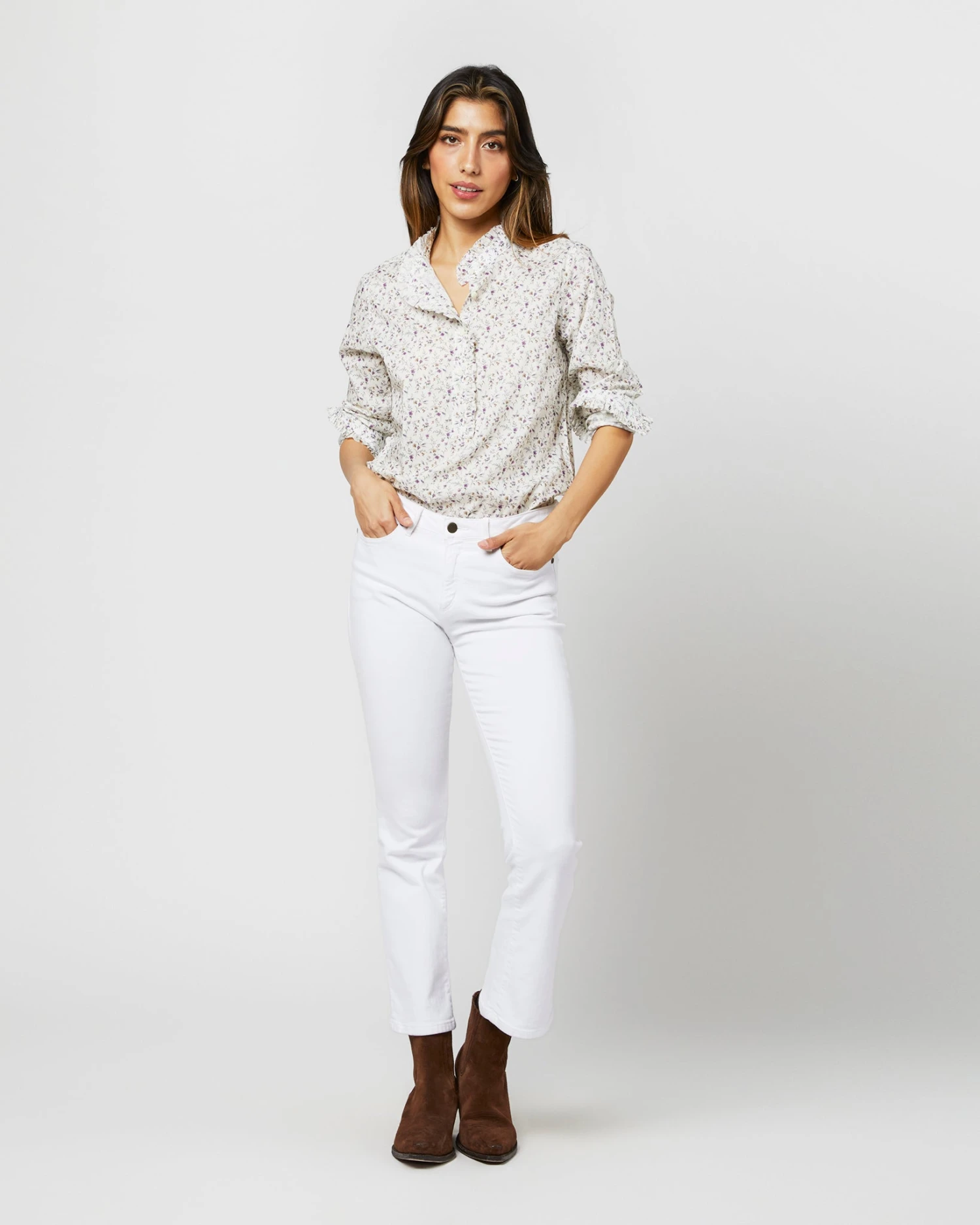 Frill Shirt In Ivory/Lavender Emma Victoria Liberty Fabric 8 Frill Shirt In Ivory/Lavender Emma Victoria Liberty Fabric - Image 6