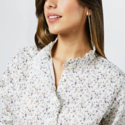 Frill Shirt In Ivory/Lavender Emma Victoria Liberty Fabric 15 Frill Shirt In Ivory/Lavender Emma Victoria Liberty Fabric -Modezzia Sales S71404 2356