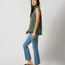 Sleeveless Ana Fringe Top In Green/Pink Tweed 15 Sleeveless Ana Fringe Top In Green/Pink Tweed -Modezzia Sales S71405 6133