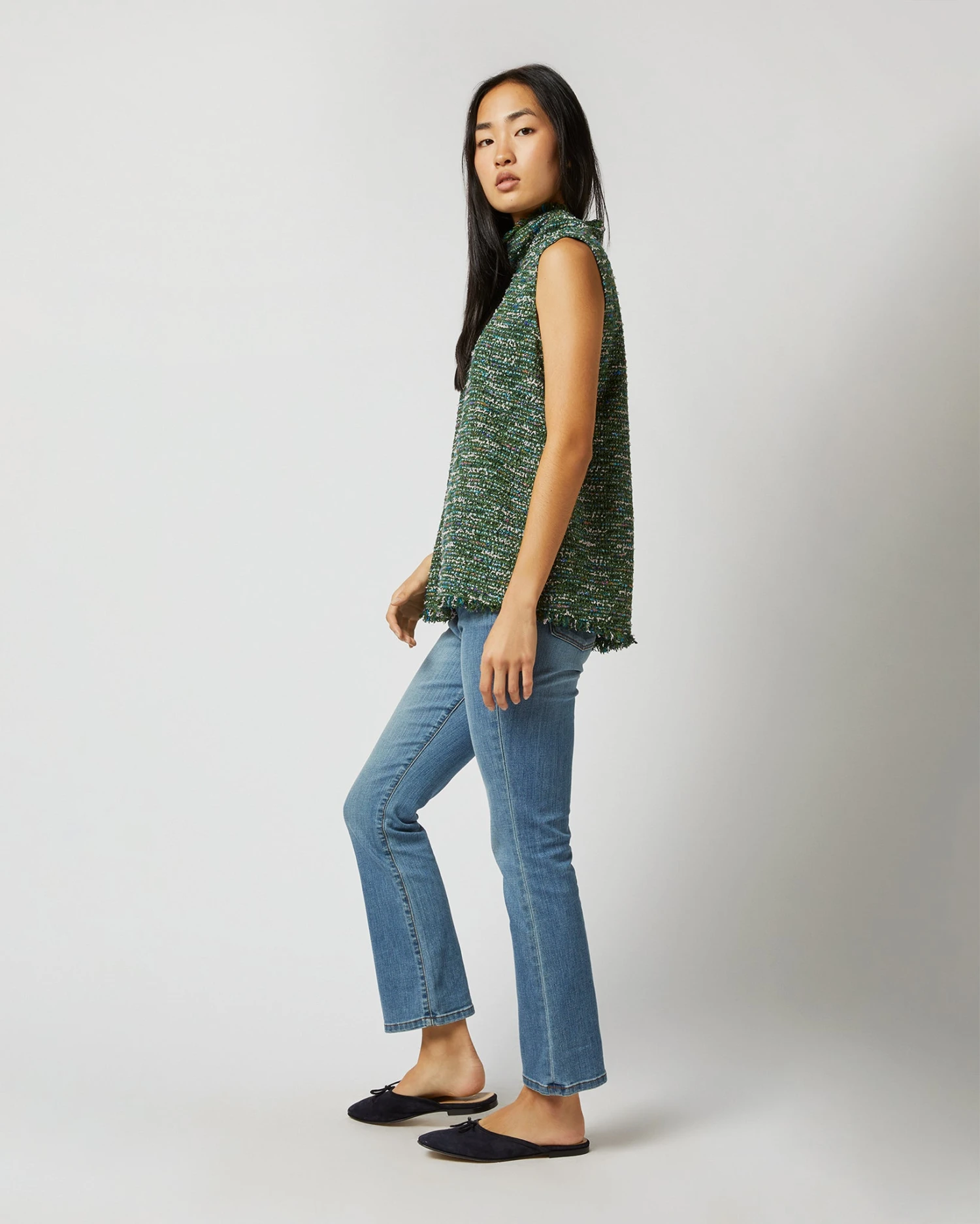 Sleeveless Ana Fringe Top In Green/Pink Tweed 8 Sleeveless Ana Fringe Top In Green/Pink Tweed - Image 6