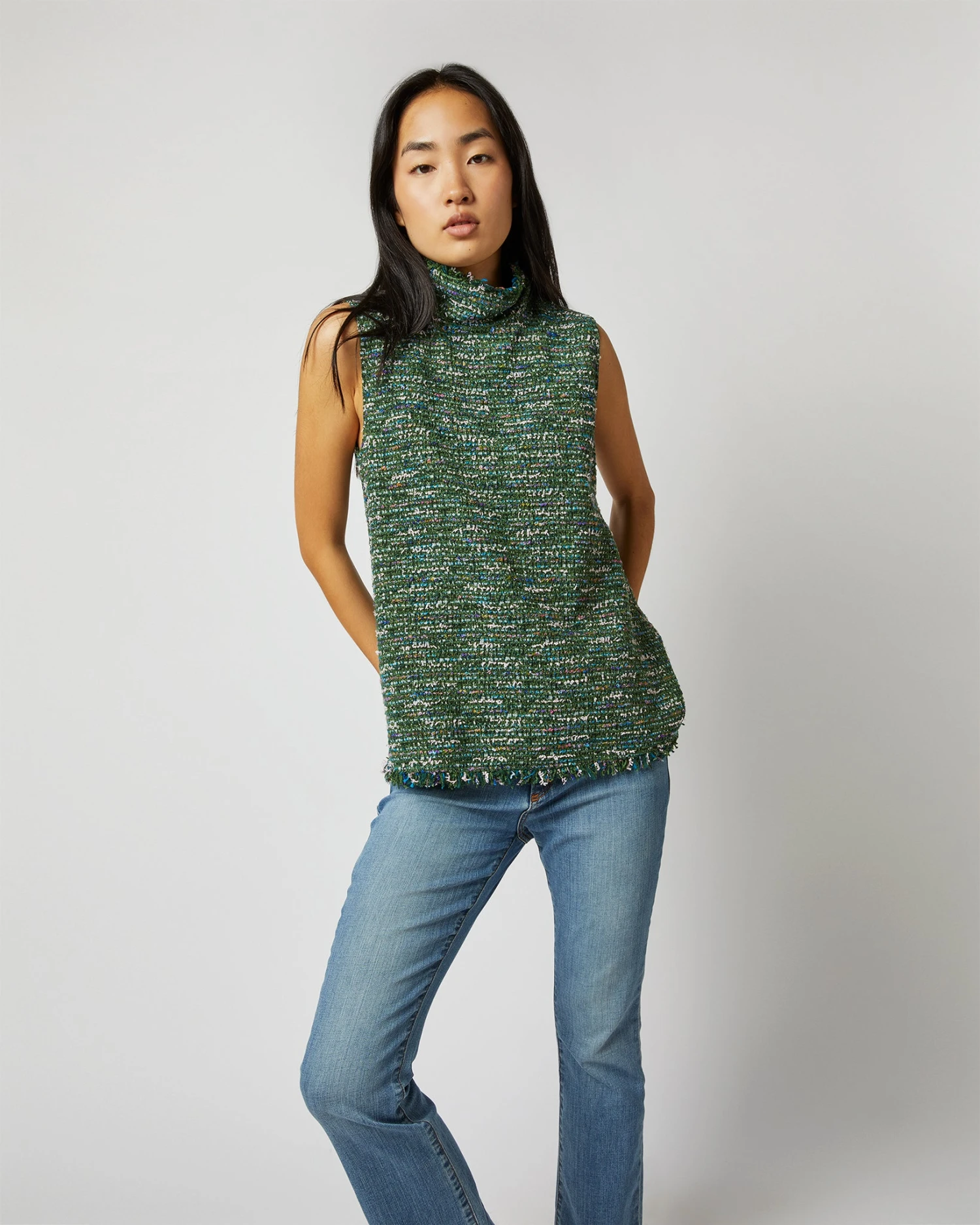 Sleeveless Ana Fringe Top In Green/Pink Tweed 9 Sleeveless Ana Fringe Top In Green/Pink Tweed - Image 7