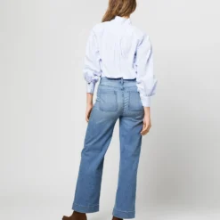 Anaya Popover Shirt In Light Blue Stripe Poplin -Modezzia Sales S71406 2192