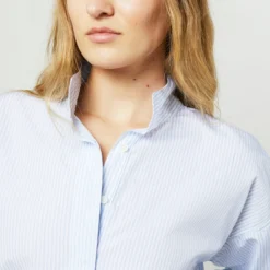Anaya Popover Shirt In Light Blue Stripe Poplin -Modezzia Sales S71406 2228