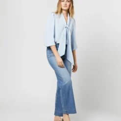 Helene Tie-Neck Blouse In Pale Blue Silk Crepe De Chine 14 Helene Tie-Neck Blouse In Pale Blue Silk Crepe De Chine -Modezzia Sales S71408 2381