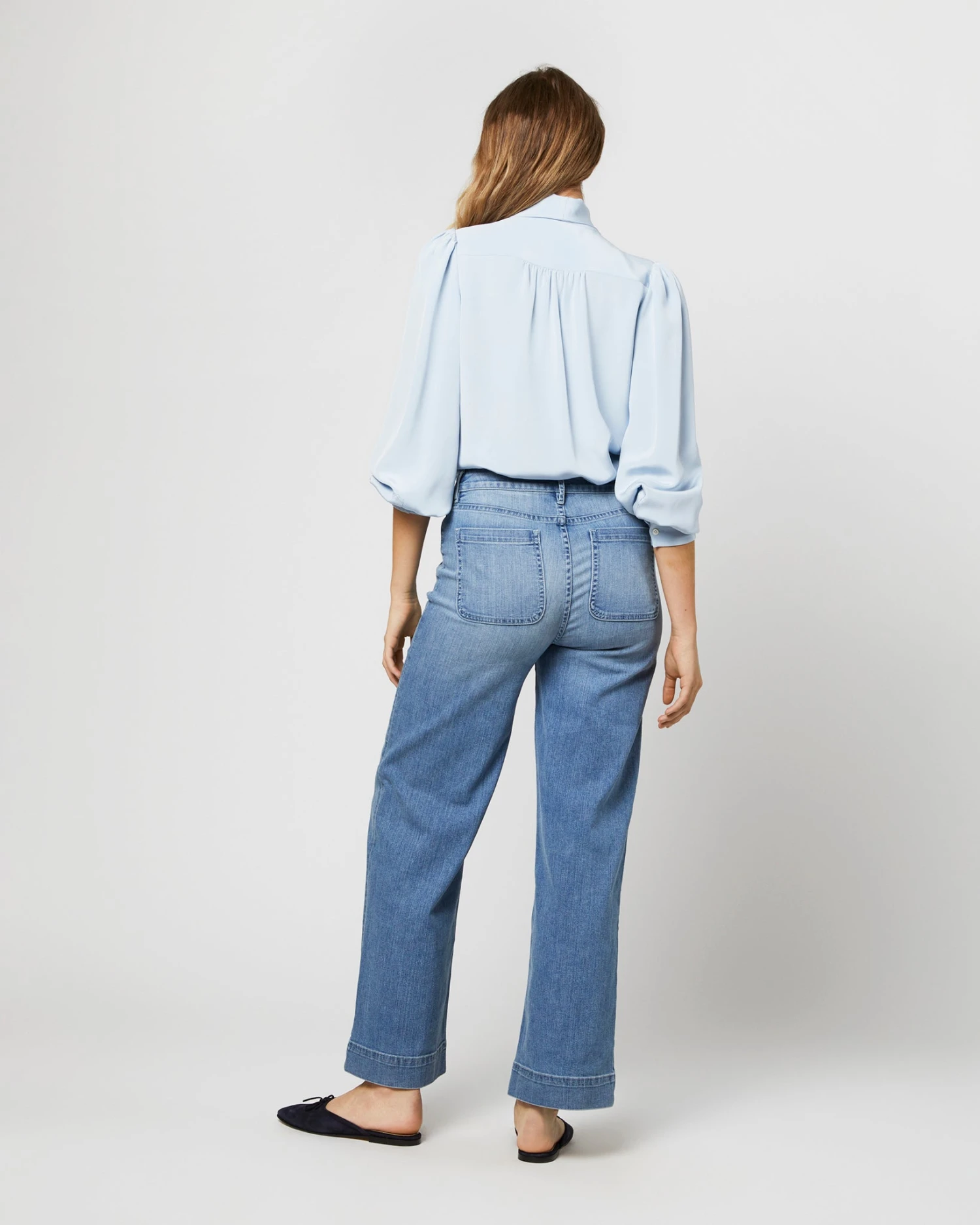 Helene Tie-Neck Blouse In Pale Blue Silk Crepe De Chine 7 Helene Tie-Neck Blouse In Pale Blue Silk Crepe De Chine - Image 5