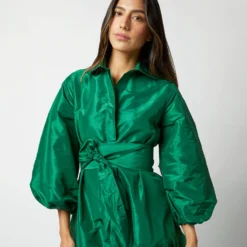 Isla Shirtdress In Green Silk Taffeta -Modezzia Sales S71411 100