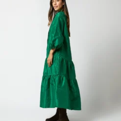 Isla Shirtdress In Green Silk Taffeta -Modezzia Sales S71411 30