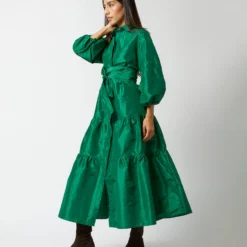 Isla Shirtdress In Green Silk Taffeta -Modezzia Sales S71411 61