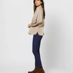 Volume Kimono Shirt In Camel Brushed Herringbone -Modezzia Sales S71415 4369