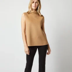 Sleeveless Ana Top In Camel Double-Faced Melton -Modezzia Sales S71418 1872