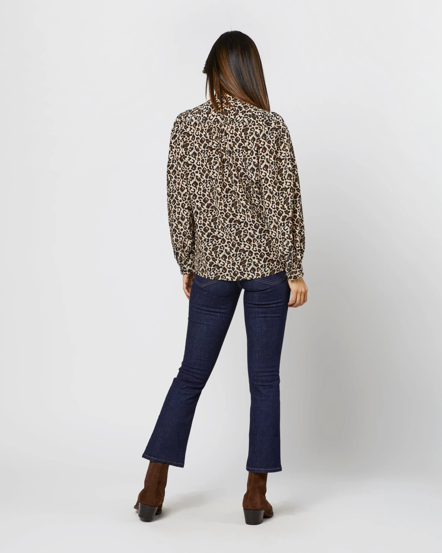 Helene Tie-Neck Blouse In Camel/Black Painterly Leopard Crepe De Chine 10 Helene Tie-Neck Blouse In Camel/Black Painterly Leopard Crepe De Chine - Image 8