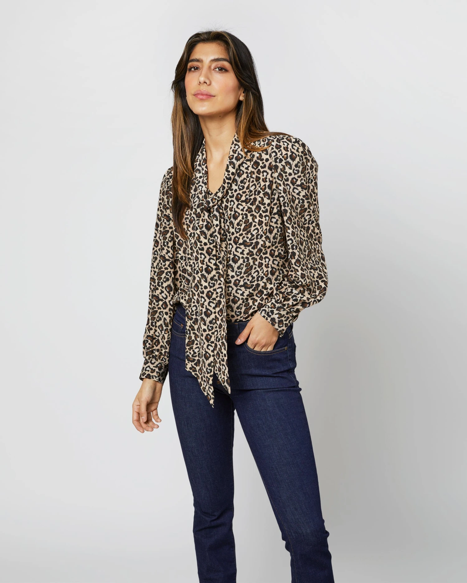 Helene Tie-Neck Blouse In Camel/Black Painterly Leopard Crepe De Chine 11 Helene Tie-Neck Blouse In Camel/Black Painterly Leopard Crepe De Chine - Image 9