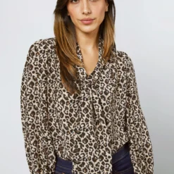Helene Tie-Neck Blouse In Camel/Black Painterly Leopard Crepe De Chine 13 Helene Tie-Neck Blouse In Camel/Black Painterly Leopard Crepe De Chine -Modezzia Sales S71419 4762