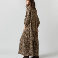 Isla Shirtdress In Camel/Black Painterly Leopard Crepe De Chine -Modezzia Sales S71420 746