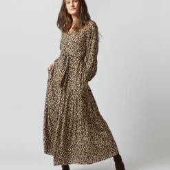 Isla Shirtdress In Camel/Black Painterly Leopard Crepe De Chine -Modezzia Sales S71420 774