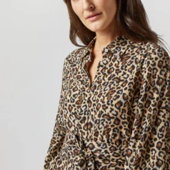 Isla Shirtdress In Camel/Black Painterly Leopard Crepe De Chine -Modezzia Sales S71420 881