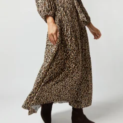 Isla Shirtdress In Camel/Black Painterly Leopard Crepe De Chine -Modezzia Sales S71420 933