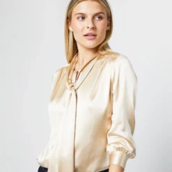 Tie-Neck Blouse In Platino Silk Charmeuse -Modezzia Sales S71421 1718