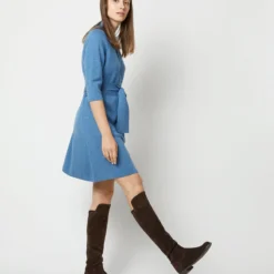 Felice Dress In Mid Heather Blue Merino Wool -Modezzia Sales S71423 1682