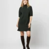 Rowan Short-Sleeved Funnel-Neck Dress In Bottle Green Merino Wool -Modezzia Sales S71436 854