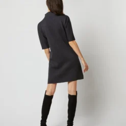 Rowan Short-Sleeved Funnel-Neck Dress In Heather Coal Merino Wool -Modezzia Sales S71437 635
