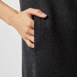 Rowan Short-Sleeved Funnel-Neck Dress In Heather Coal Merino Wool -Modezzia Sales S71437 700