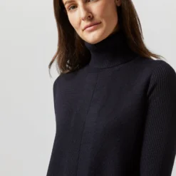 Fosette Dress In Navy Merino Wool -Modezzia Sales S71445 1019