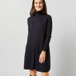 Fosette Dress In Navy Merino Wool -Modezzia Sales S71445 1043
