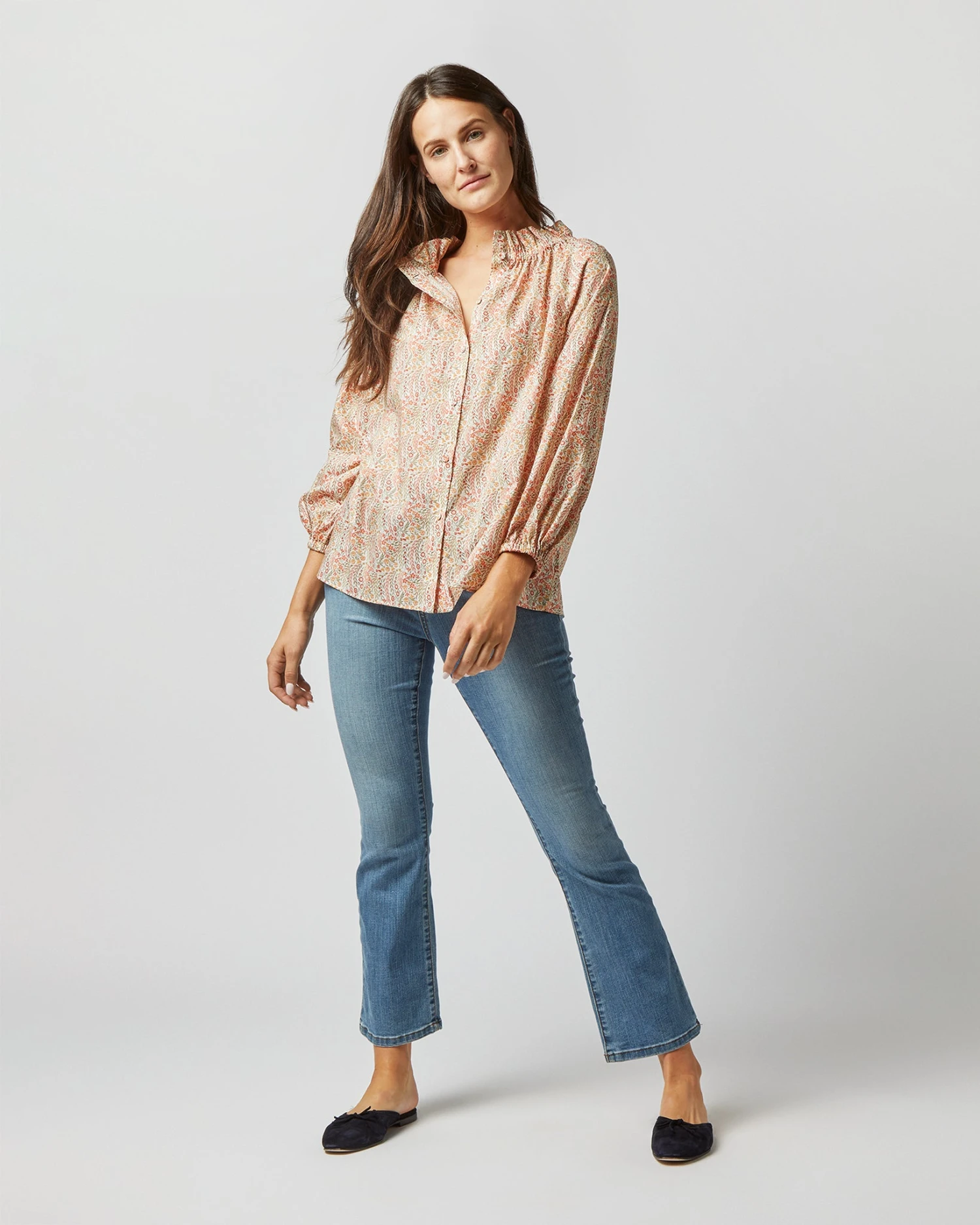 Button-Front Kamille Blouse In Orange Multi Naiad Liberty Fabric 3 Button-Front Kamille Blouse In Orange Multi Naiad Liberty Fabric