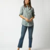 Tomboy Popover Shirt In Green/Rose Poppy Day Liberty Fabric -Modezzia Sales S71456 1051
