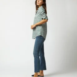 Tomboy Popover Shirt In Green/Rose Poppy Day Liberty Fabric -Modezzia Sales S71456 1063