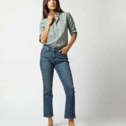 Tomboy Popover Shirt In Green/Rose Poppy Day Liberty Fabric -Modezzia Sales S71456 1087