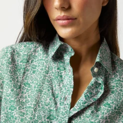 Tomboy Popover Shirt In Green/Rose Poppy Day Liberty Fabric -Modezzia Sales S71456 1146